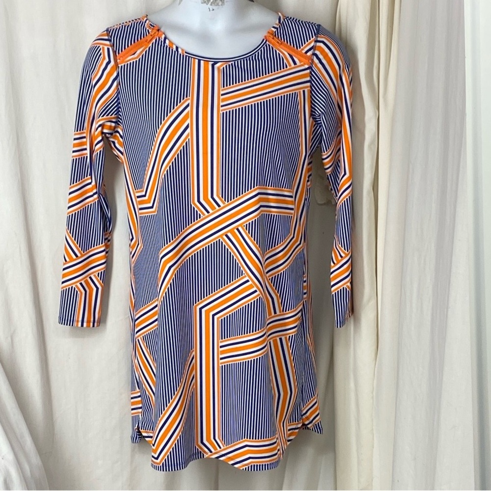 Cabana Life XL Shift Dress Blue Orange White 50 UPF Travel Cruise Stripes